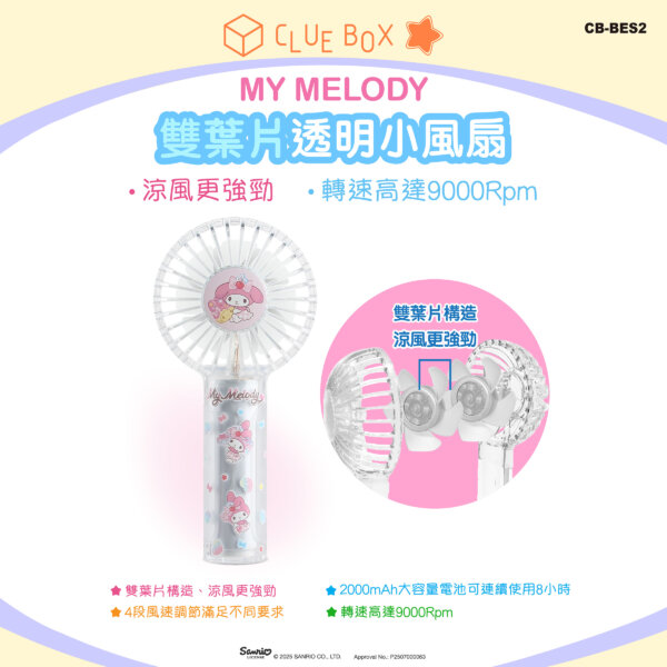 Double Blade Transparent Portable Fan - My Melody - Image 5