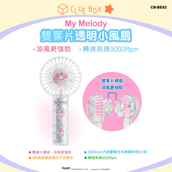 Double Blade Transparent Portable Fan - My Melody - Image 4