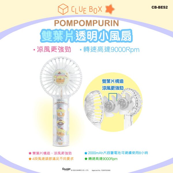 Double Blade Transparent Portable Fan - Pompompurin - Image 5